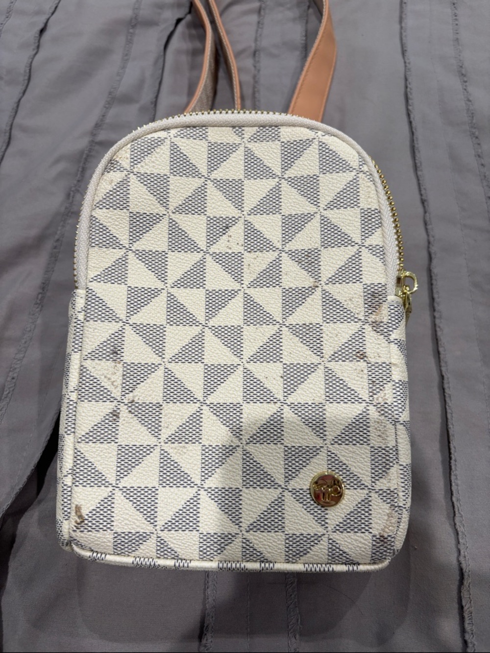 Women's Cream Geometric Crossbody Bag with Tan Straps